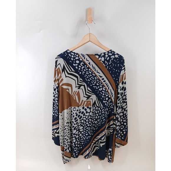 Travelers by Chicos Tunic Top Womens 3 XL Blue Brown Geometric Mixed Print - Picture 2 of 7